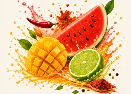 Vibrant explosion of watermelon, mango, fresh lime, chili, and authentic Indian spices